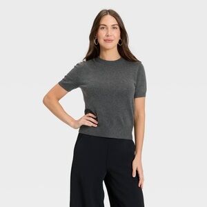 A New Day Women's Short Sleeve Cozy Knit Sweater in Charcoal Grey